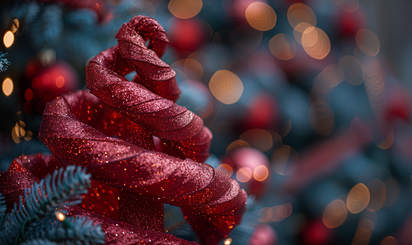 Close-up ribbon spiral Christmas tree