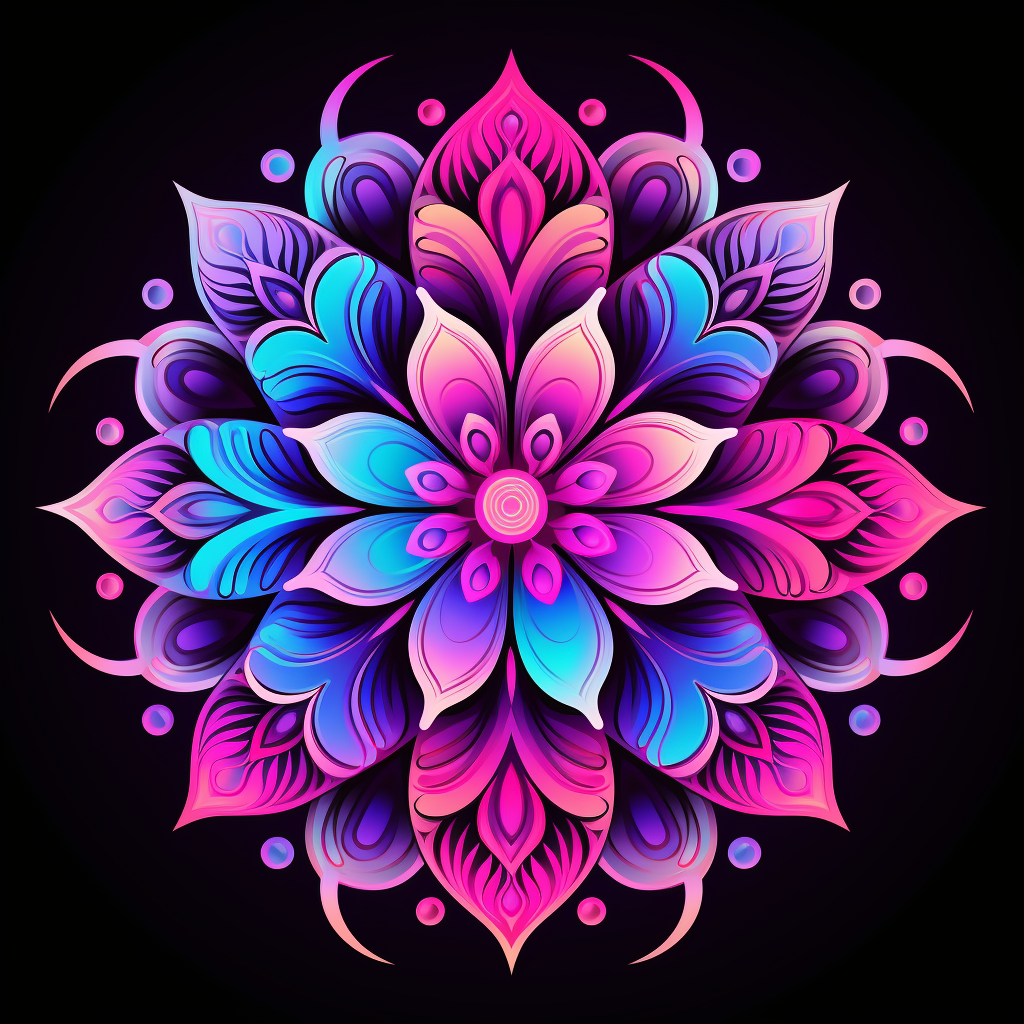 Elegant flower mandala with trippy and colorful effects