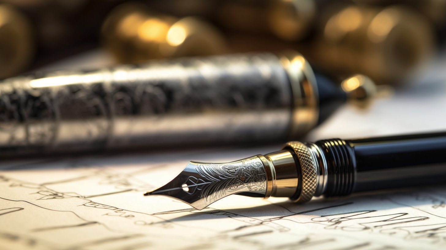 Fountain pens on elegant desk