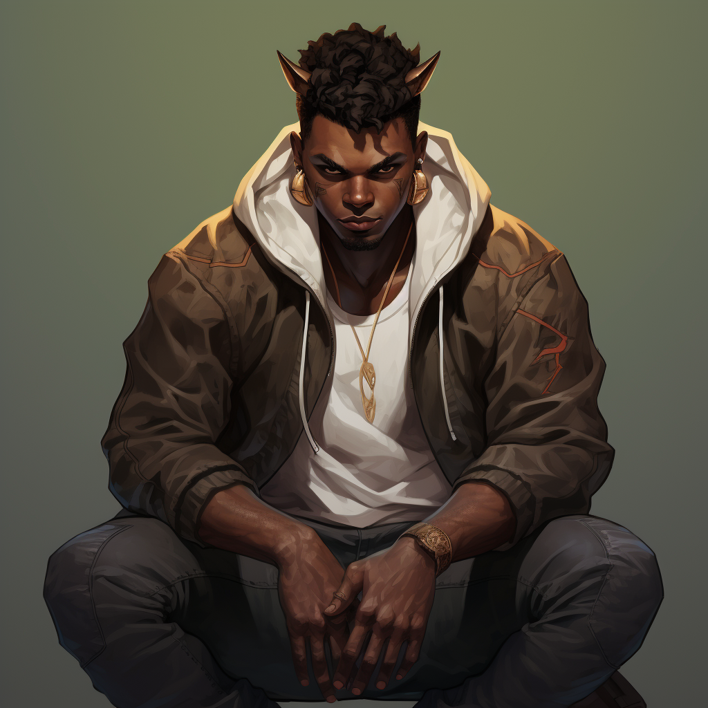 Demon with dark skin wearing hoodie and sneakers