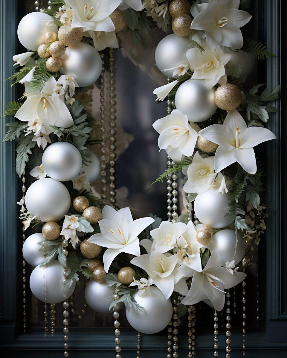 Beautifully decorated holiday garland with flowers