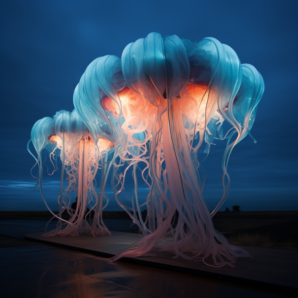 Bioluminescent jellyfish-inspired pavilion illuminating the night