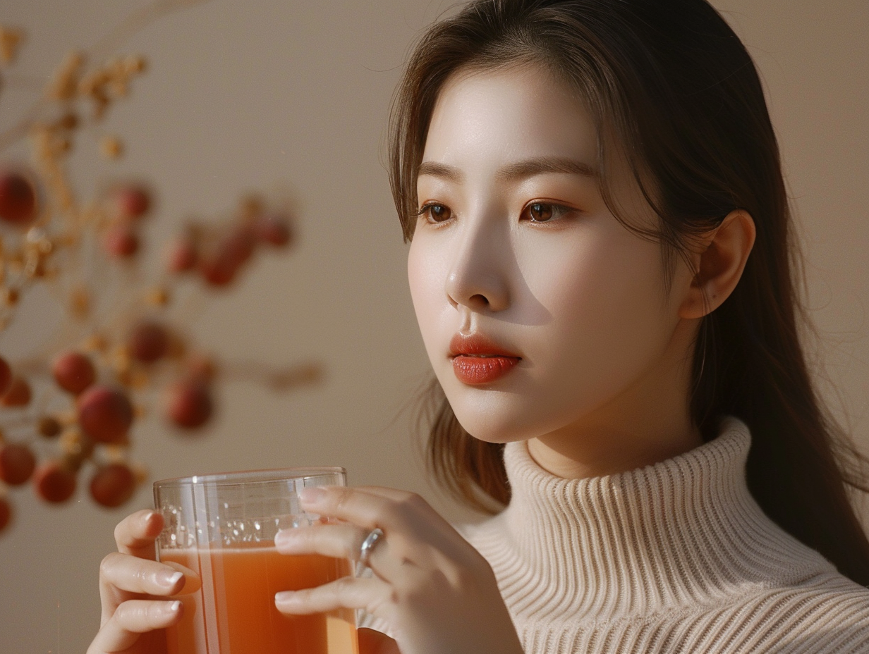 Korean woman presenting jujube juice