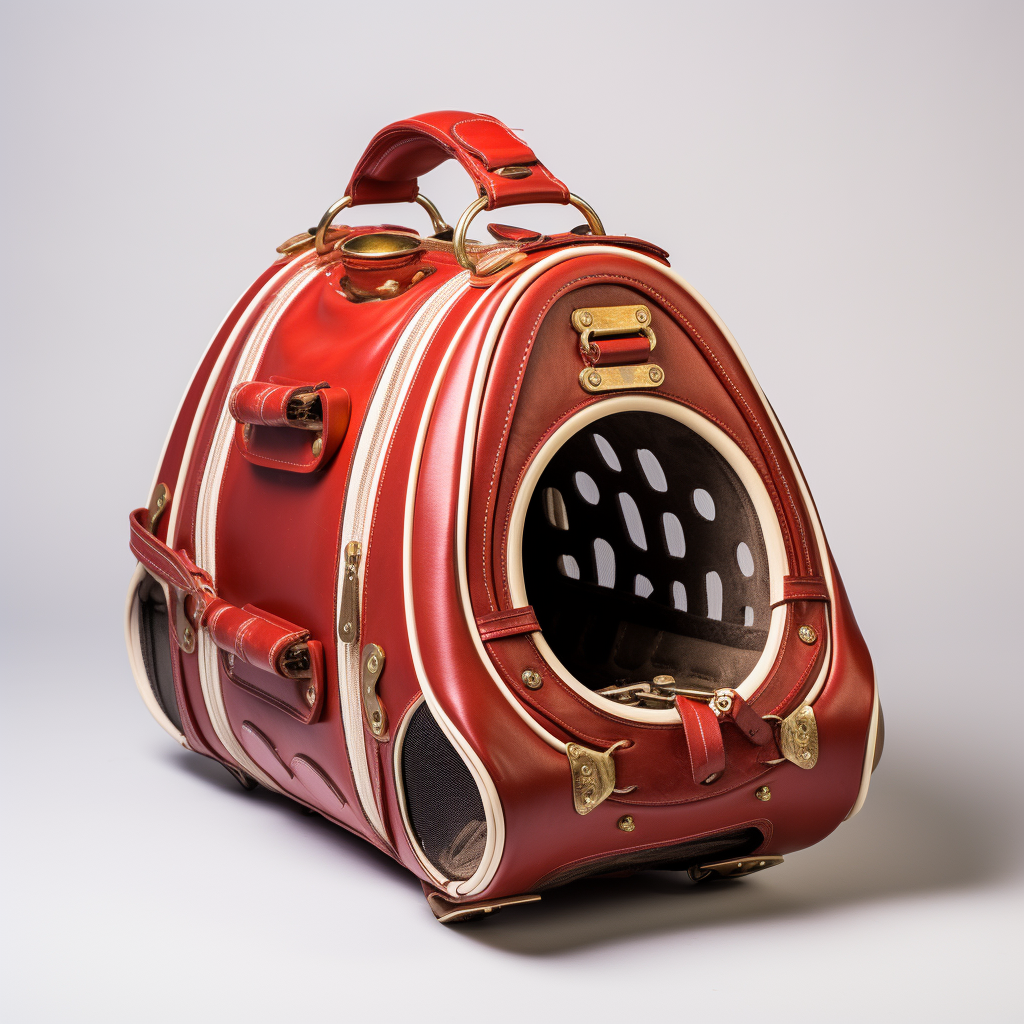 Elegant Leather Dog Carrier with Red Poodle