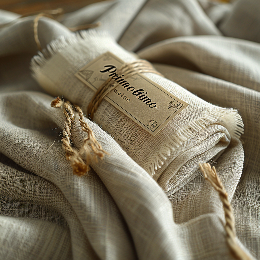 White linen fabric with Primolino label