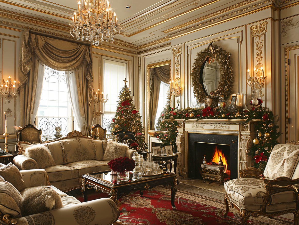 Elegant living room with New Year's Eve party decorations