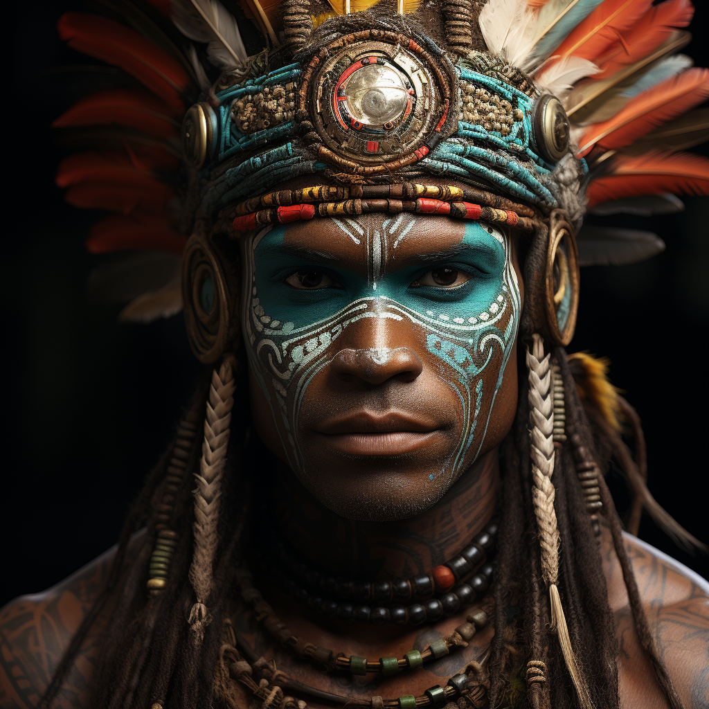 Portrait of Elegant Male Fighter in Tribe Clothes