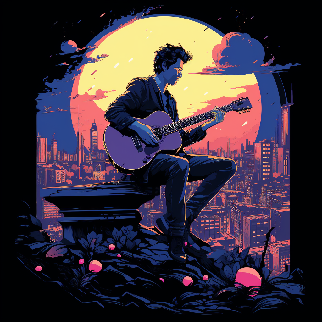 Elegant man playing guitar on rooftop