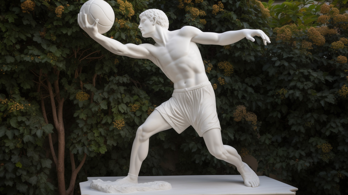 Elegant marble basketball player executing slam dunk