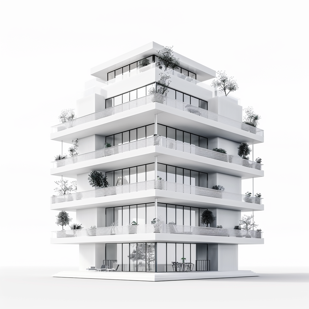 White minimalist apartment building