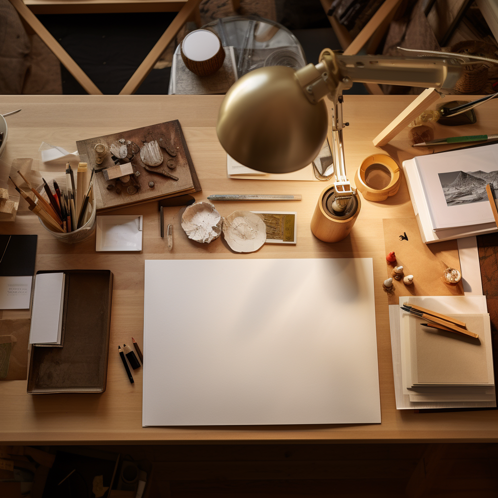 Elegant Modern Timber Desk with Blank Sheets