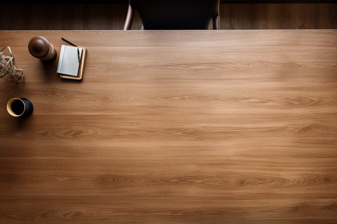 Elegant modern timber desk with papers