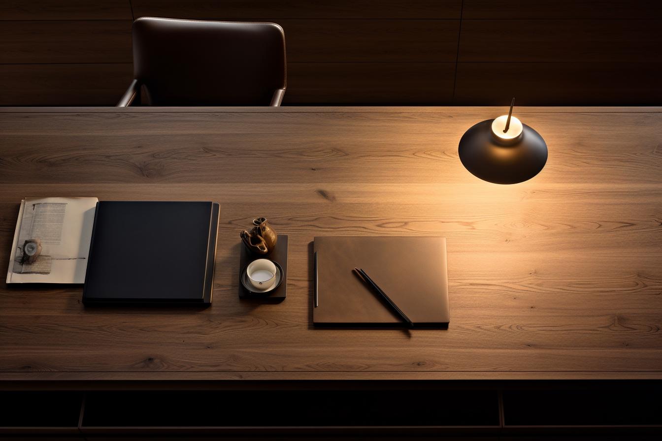 Elegant modern timber desk with Tolomeo lamp