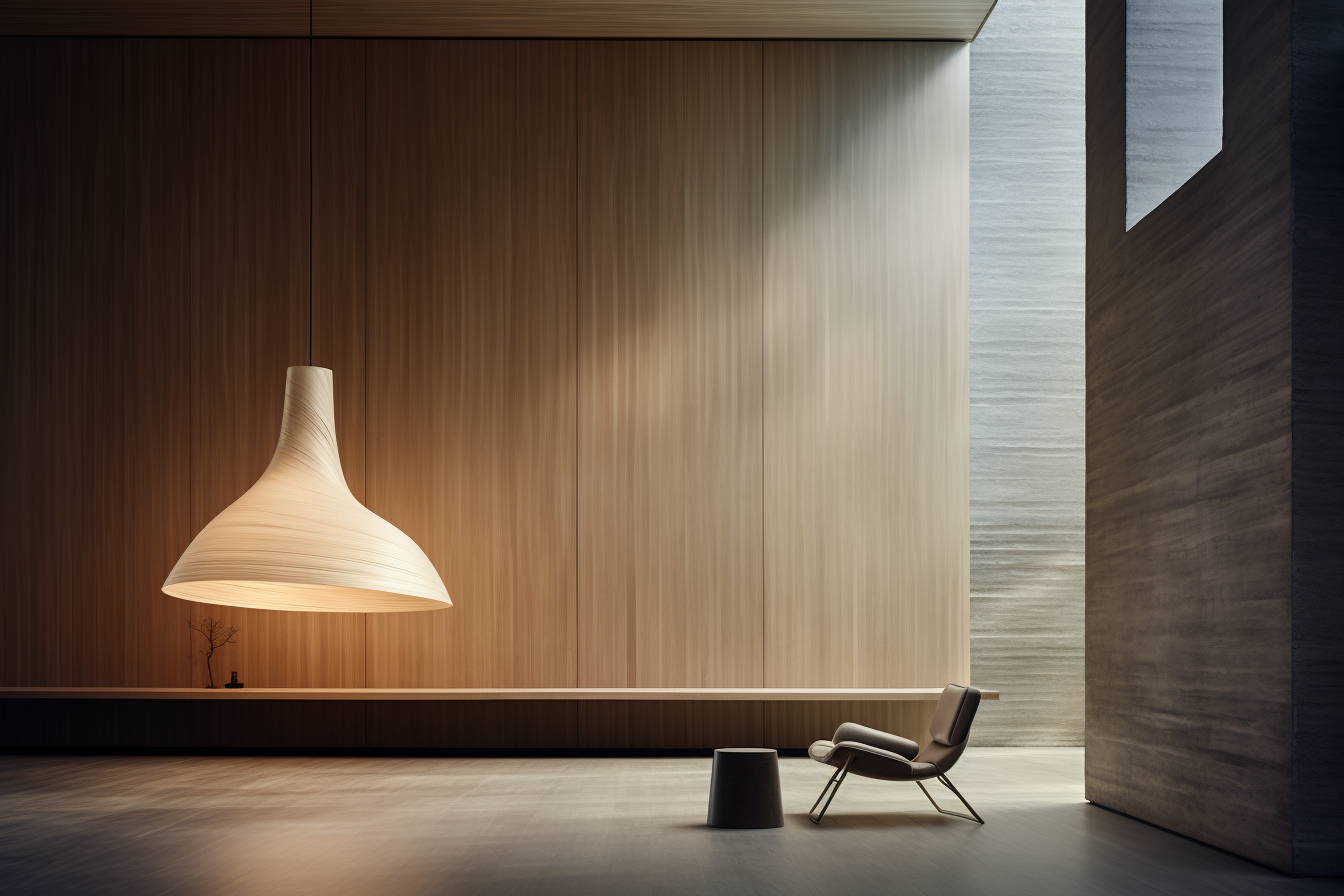 Stylish modern timber desk with blank papers