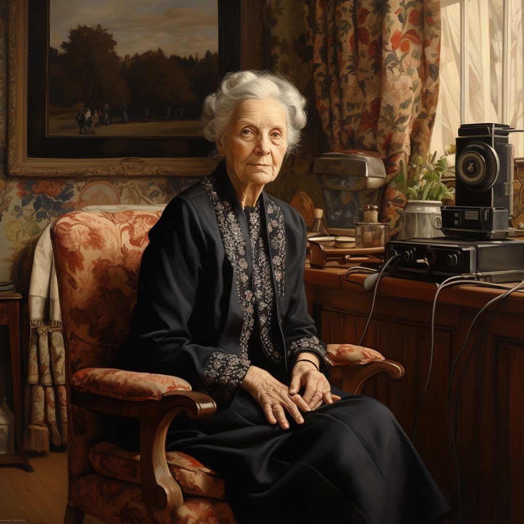 Elegant older woman in sitting room with Morse code