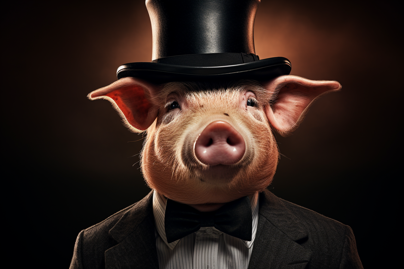 Stylish pig with monocle and bowler hat