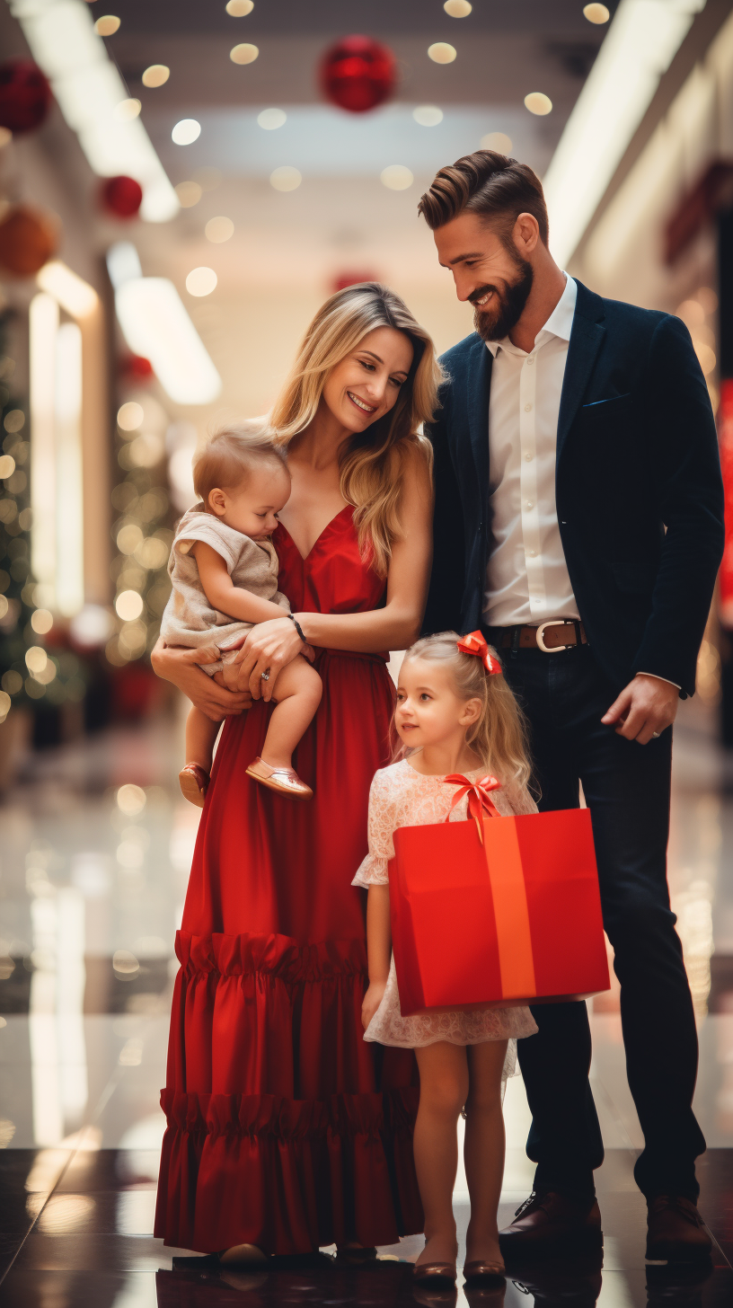 Elegant red dress family shopping