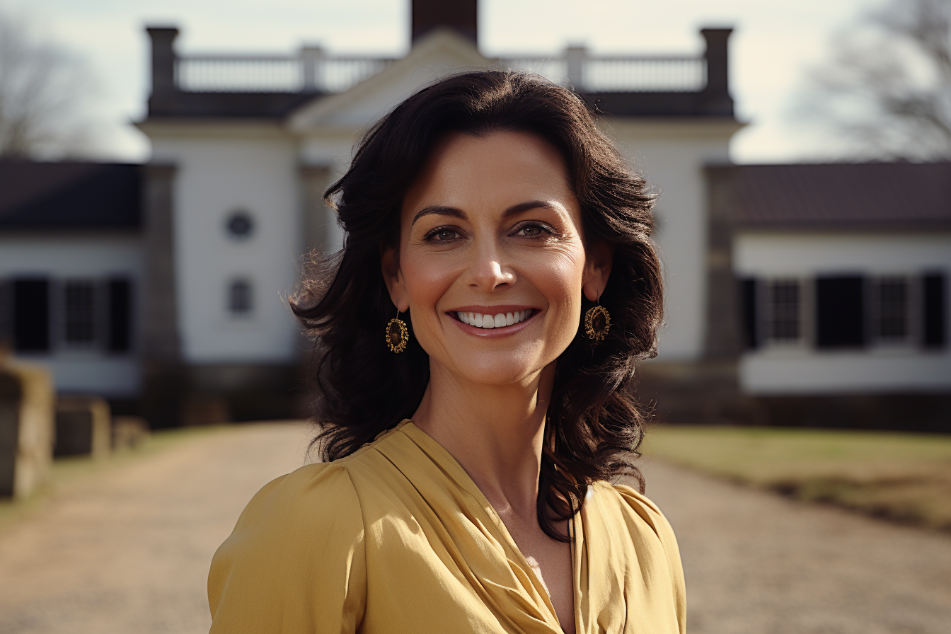 Elegant regency gentlewoman at historic mansion