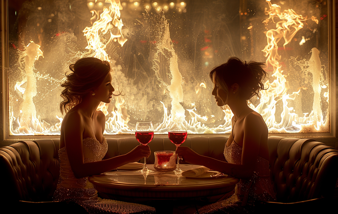 Two women in elegant restaurant