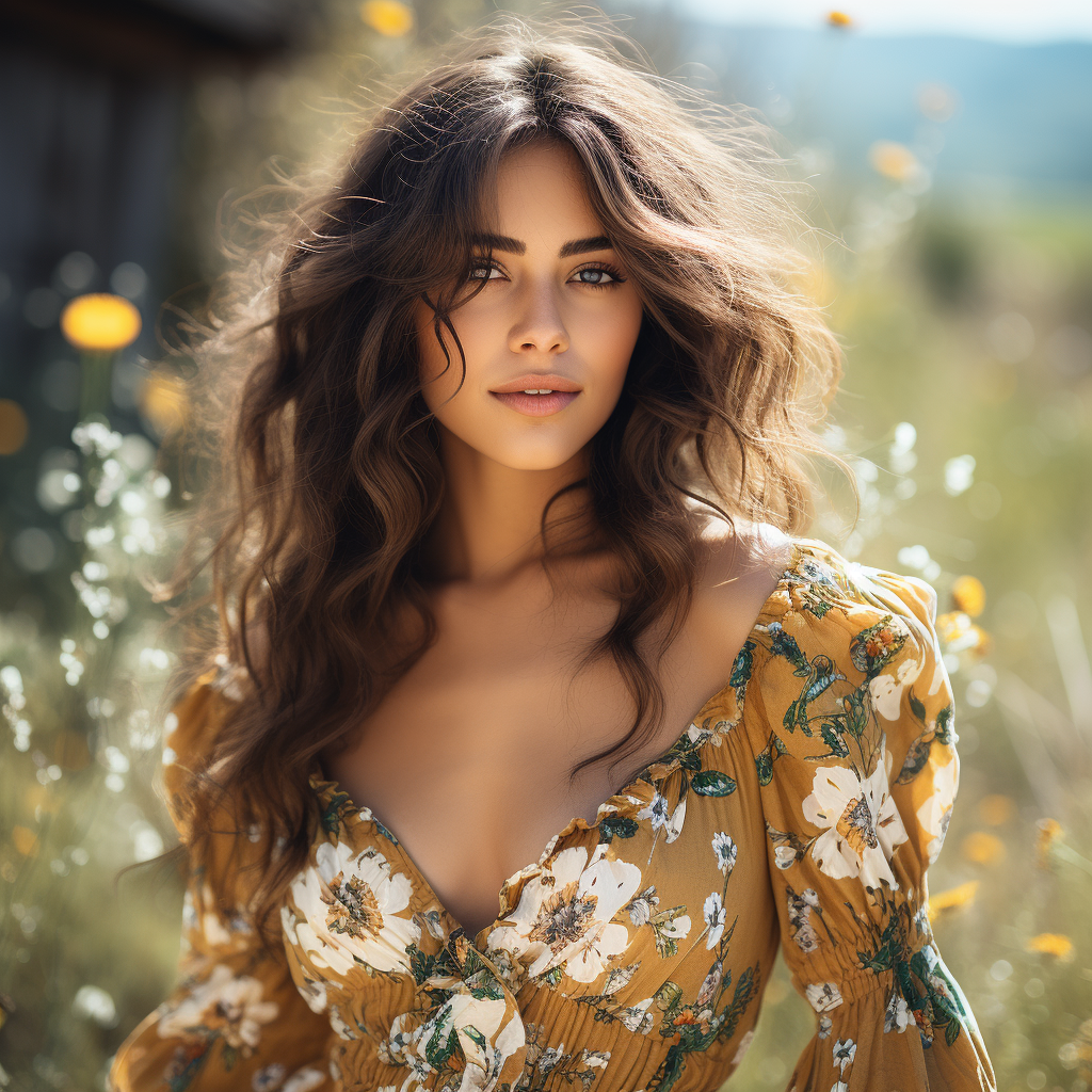 Elegant Latino woman in spring meadow