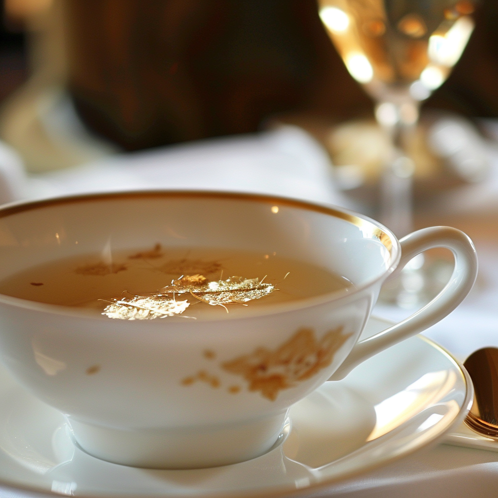 veal consomme soup bowl gold