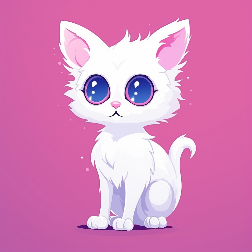 Cartoon white cat with adorable eyes