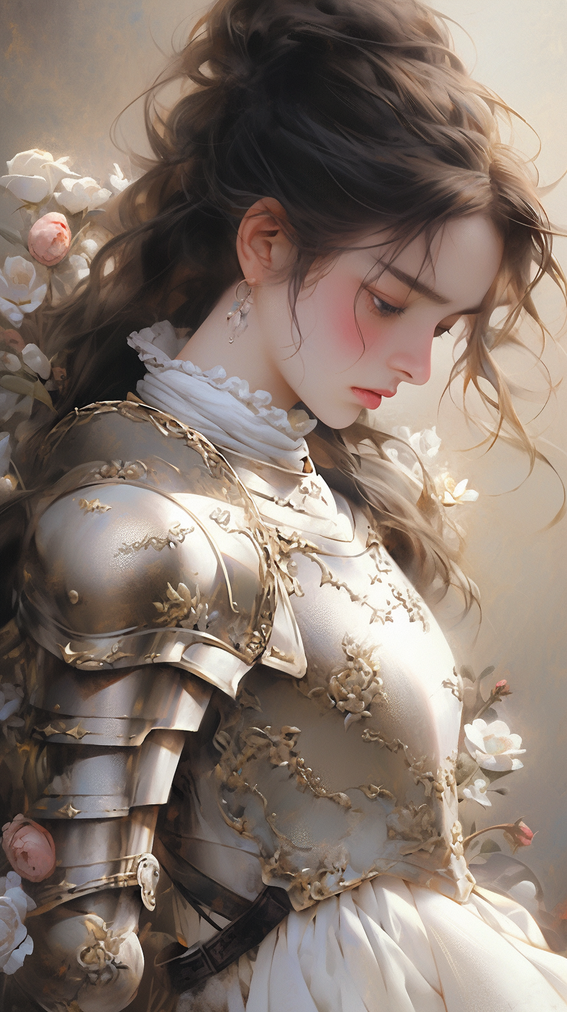 Beautiful woman in armor with ethereal illustrations