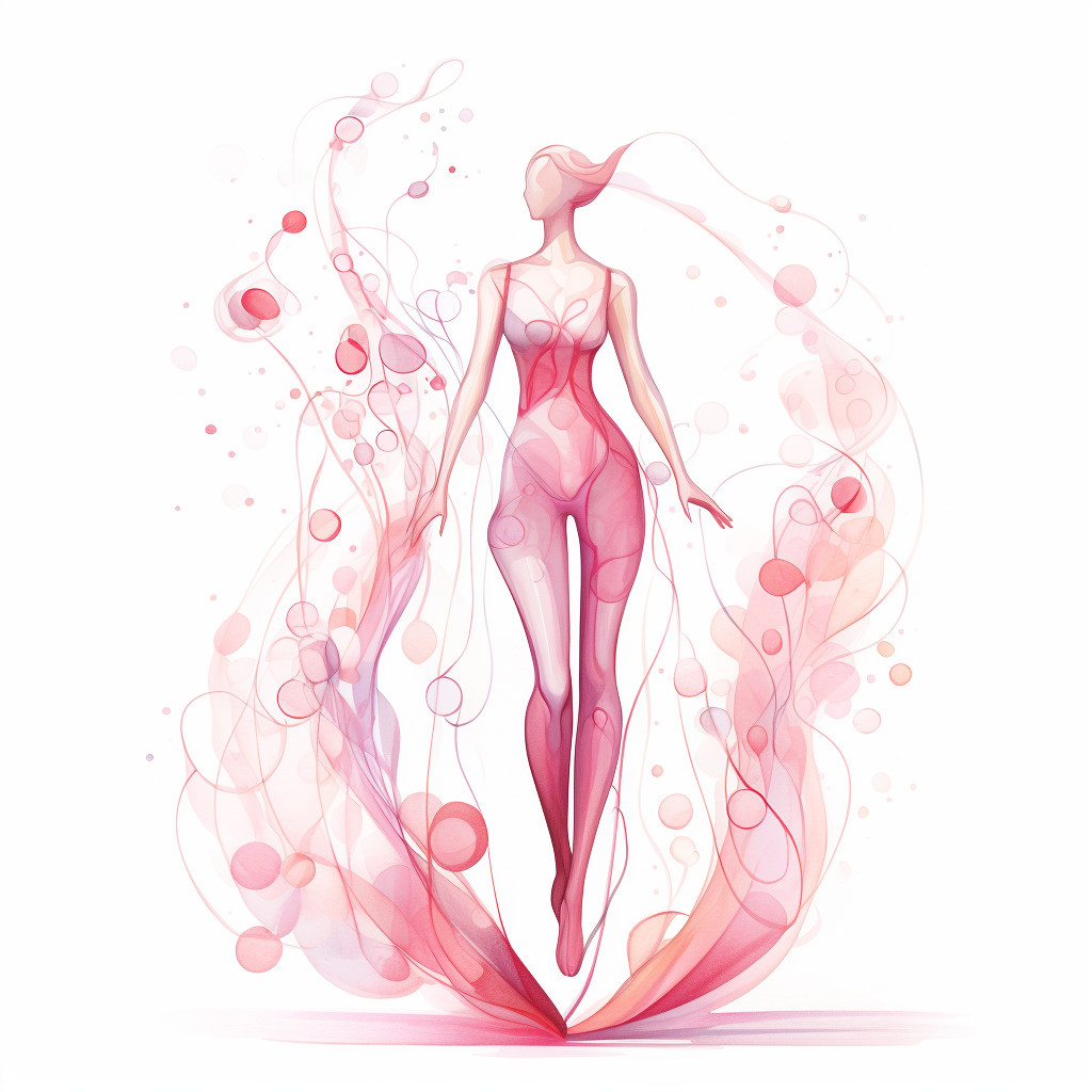 Abstract pink silhouette of an elegant woman and DNA molecule