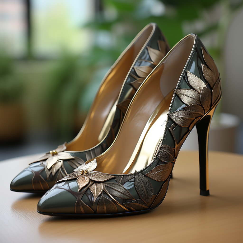 Delicate leaf textured high-heeled shoes