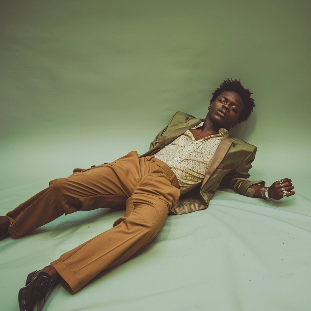 Young man posing on the floor