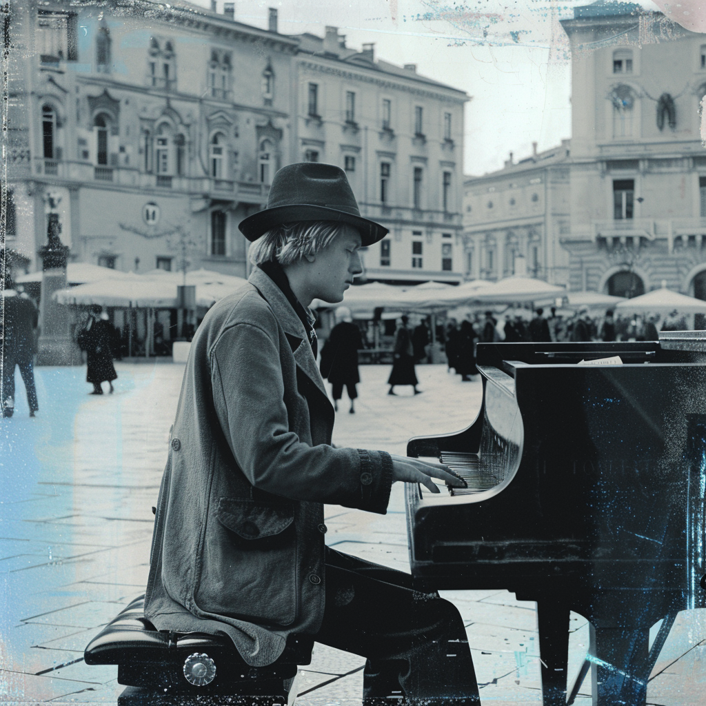 young man playing piano in Trieste