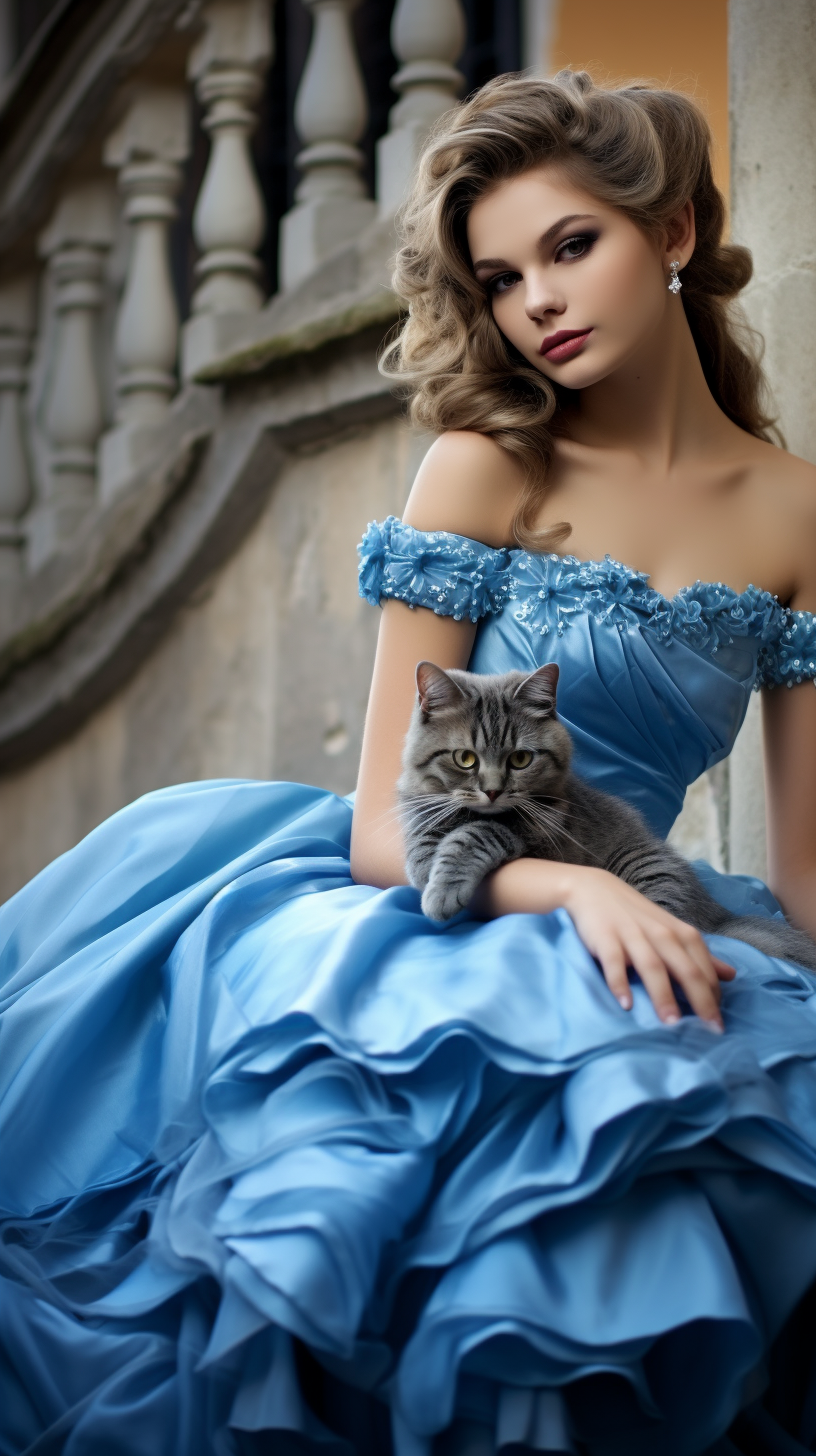 Beautiful girl in azure ball gown