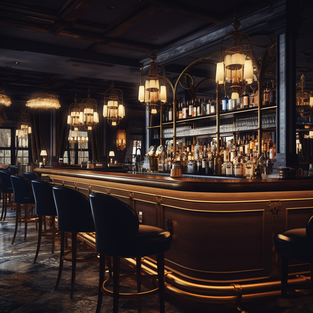 Elegant classic bar lounge interior with dramatic lighting  ?