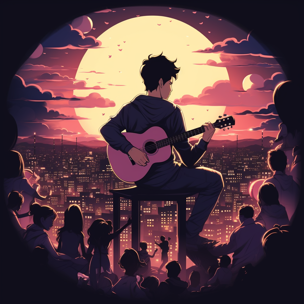 Elegant Man Playing Guitar on Rooftop