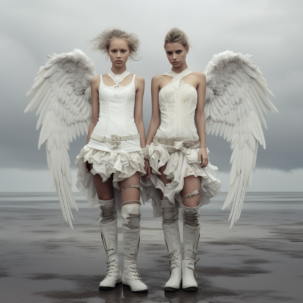 Beautiful angels in boots with wings