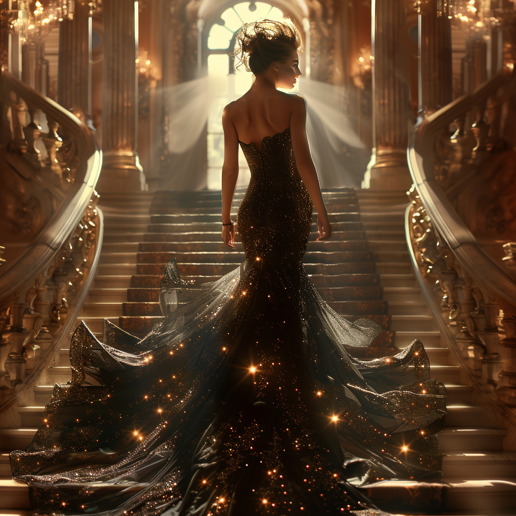 Glamorous woman in black evening gown