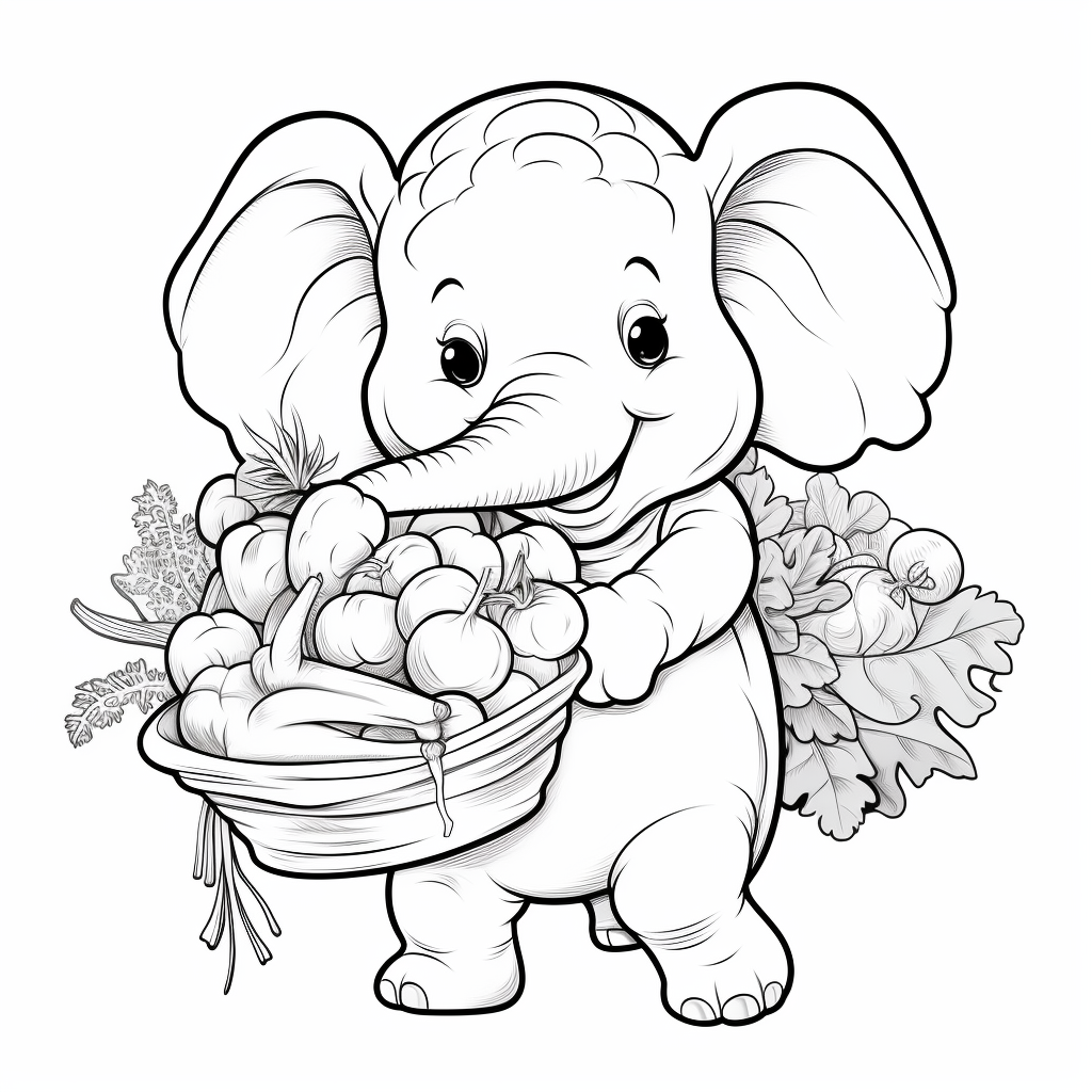 Cartoon elephant with vegetables on its back