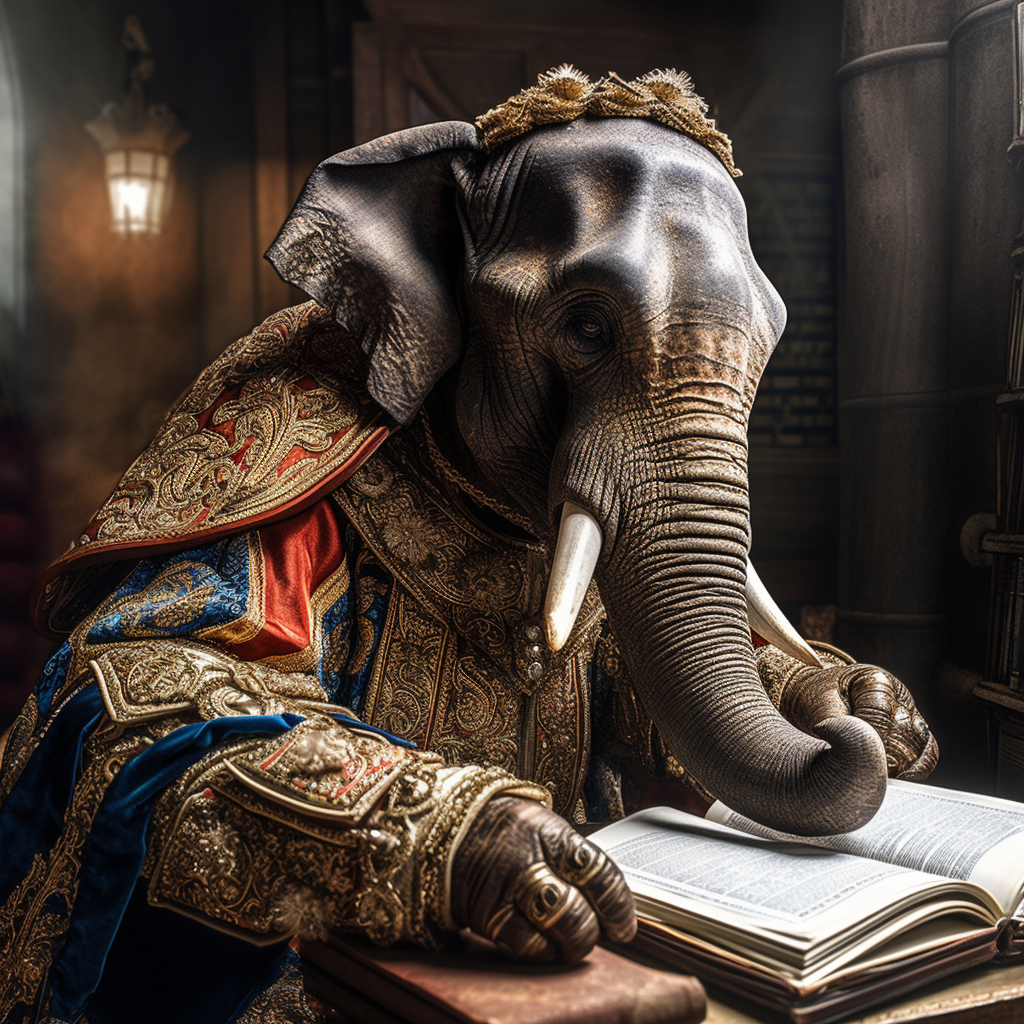 AI-generated image of an elephant playing Othello