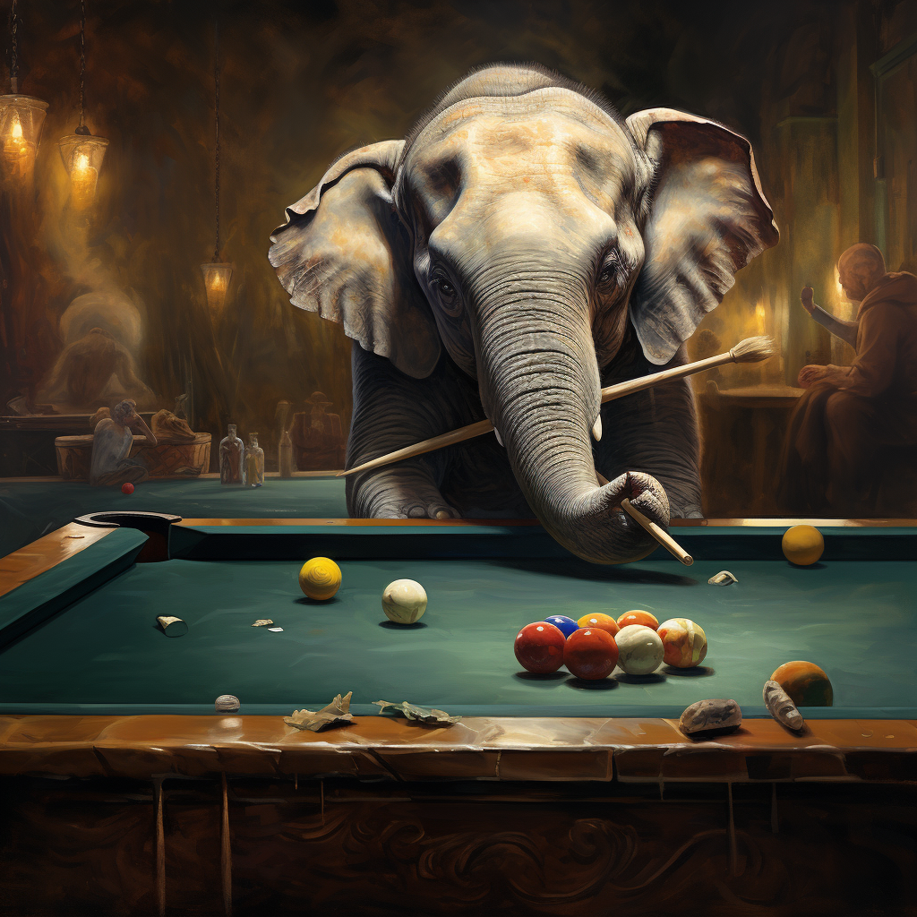 Cute elephant having fun playing pool