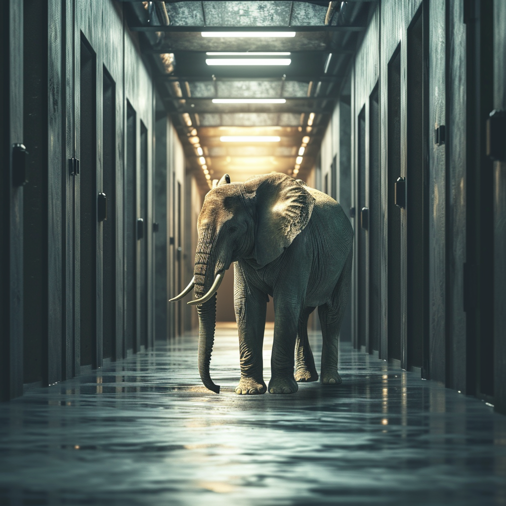 Image of an elephant in a storage space