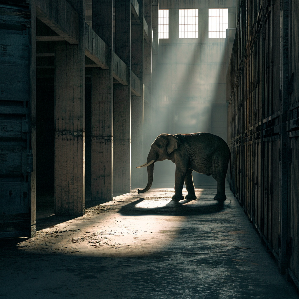 Elephant in storage warehouse