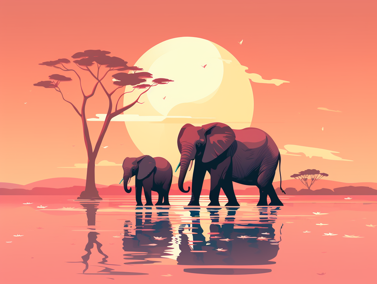 Graceful elephant silhouettes in pastel hues