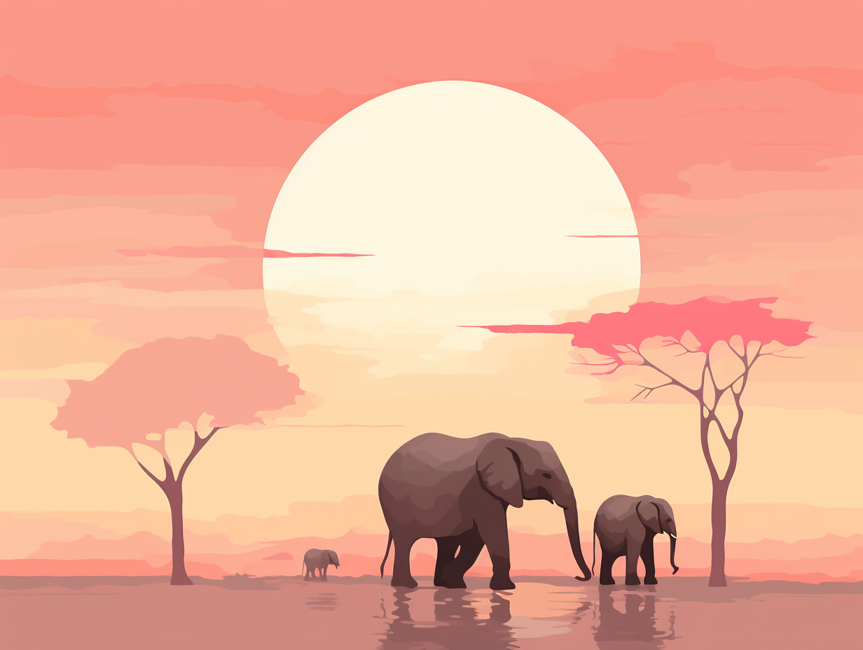 Elephant silhouettes with pastel shades and negative space