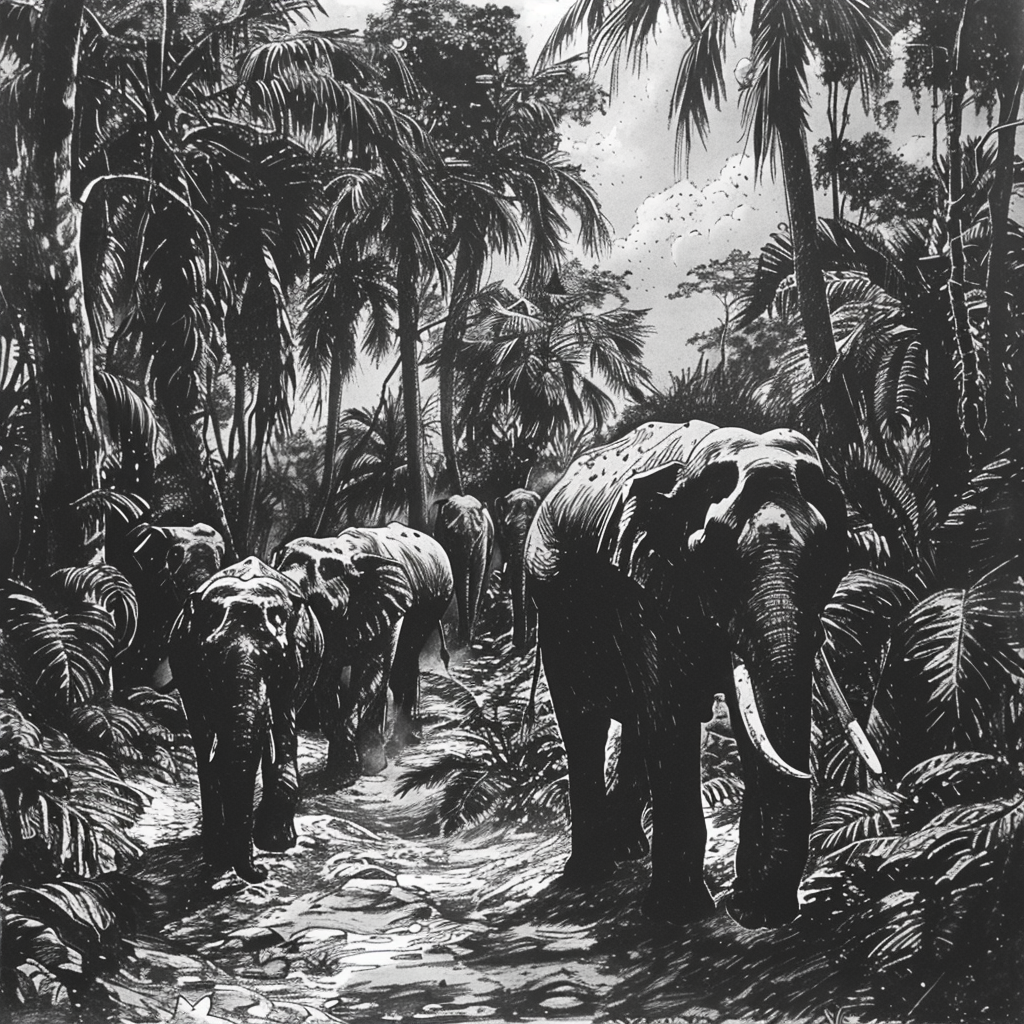 Herd of elephants in jungle