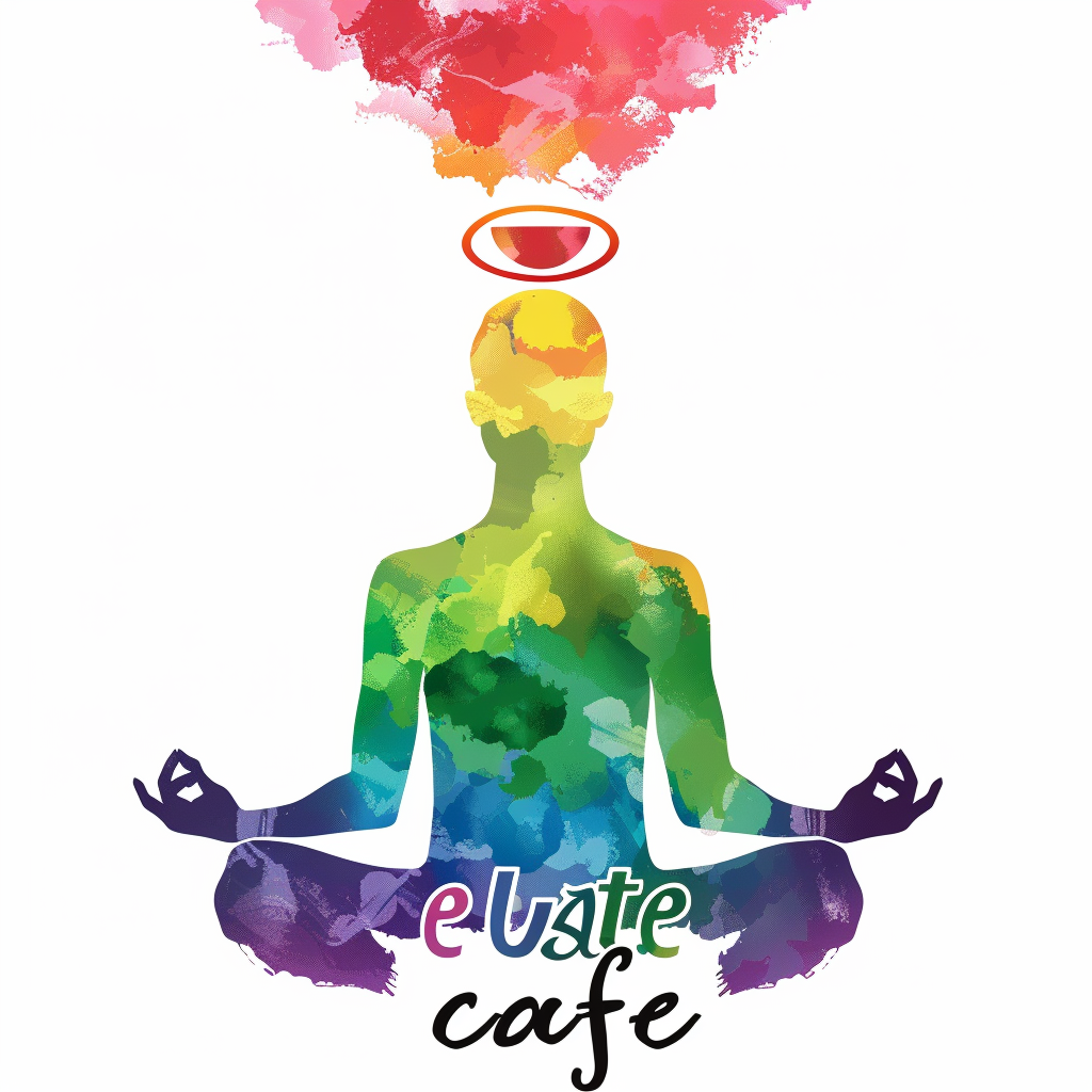 Logo with  elevate cafe  in chakras colors