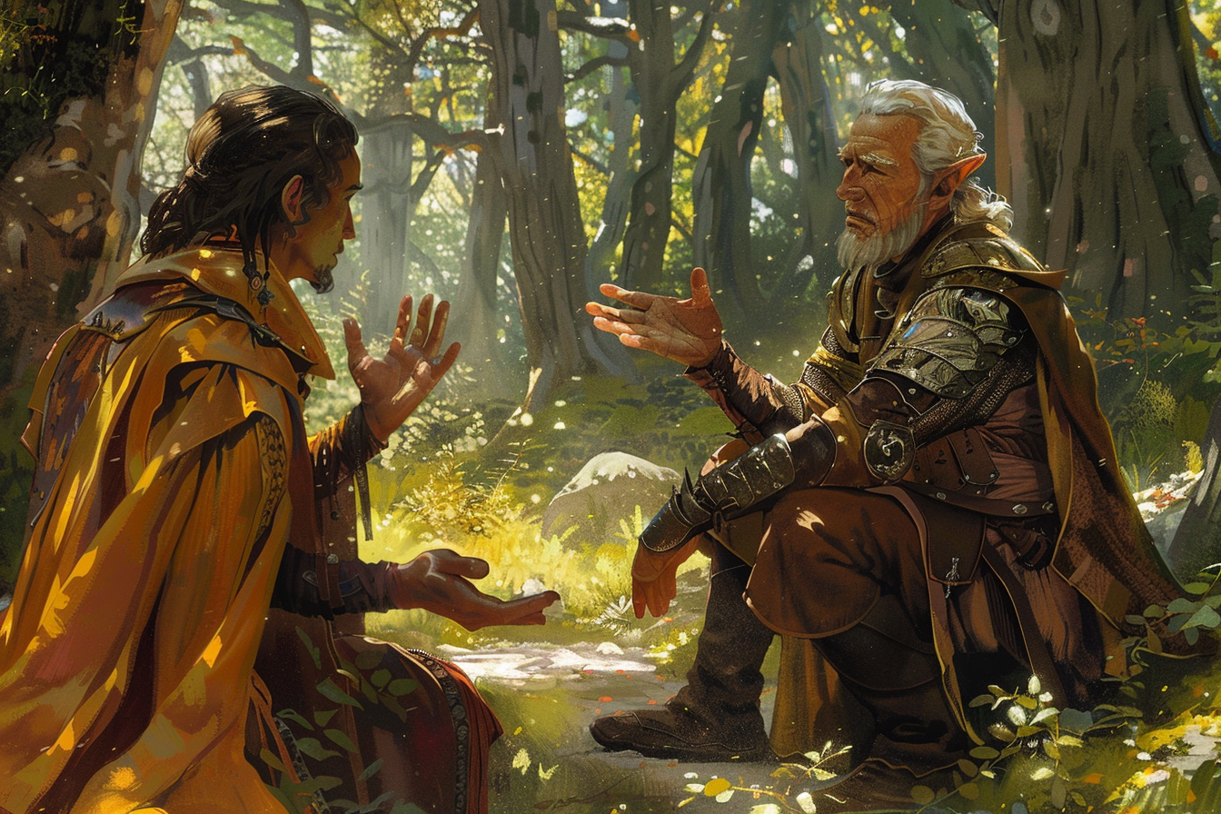 Elf Paladin Arguing Homeless Man