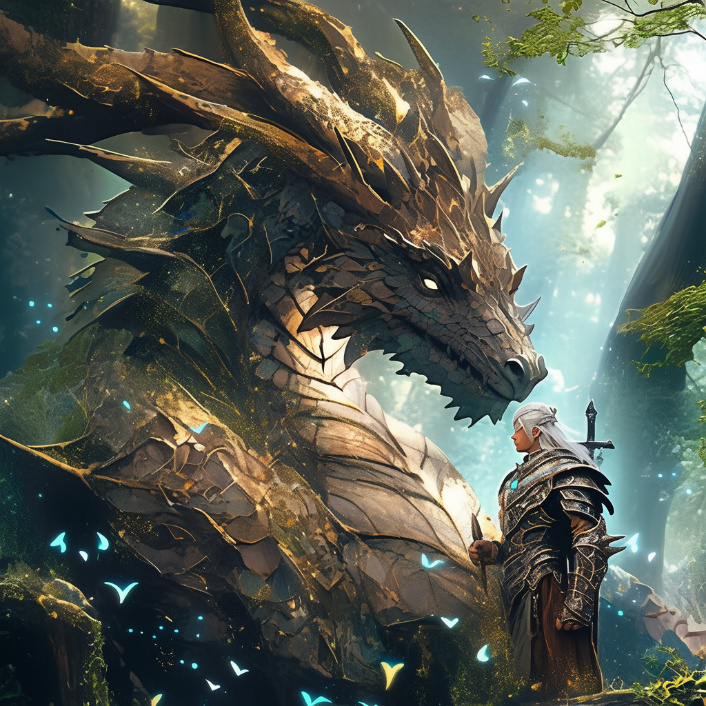 Mystic wood elf warrior training majestic forest dragon