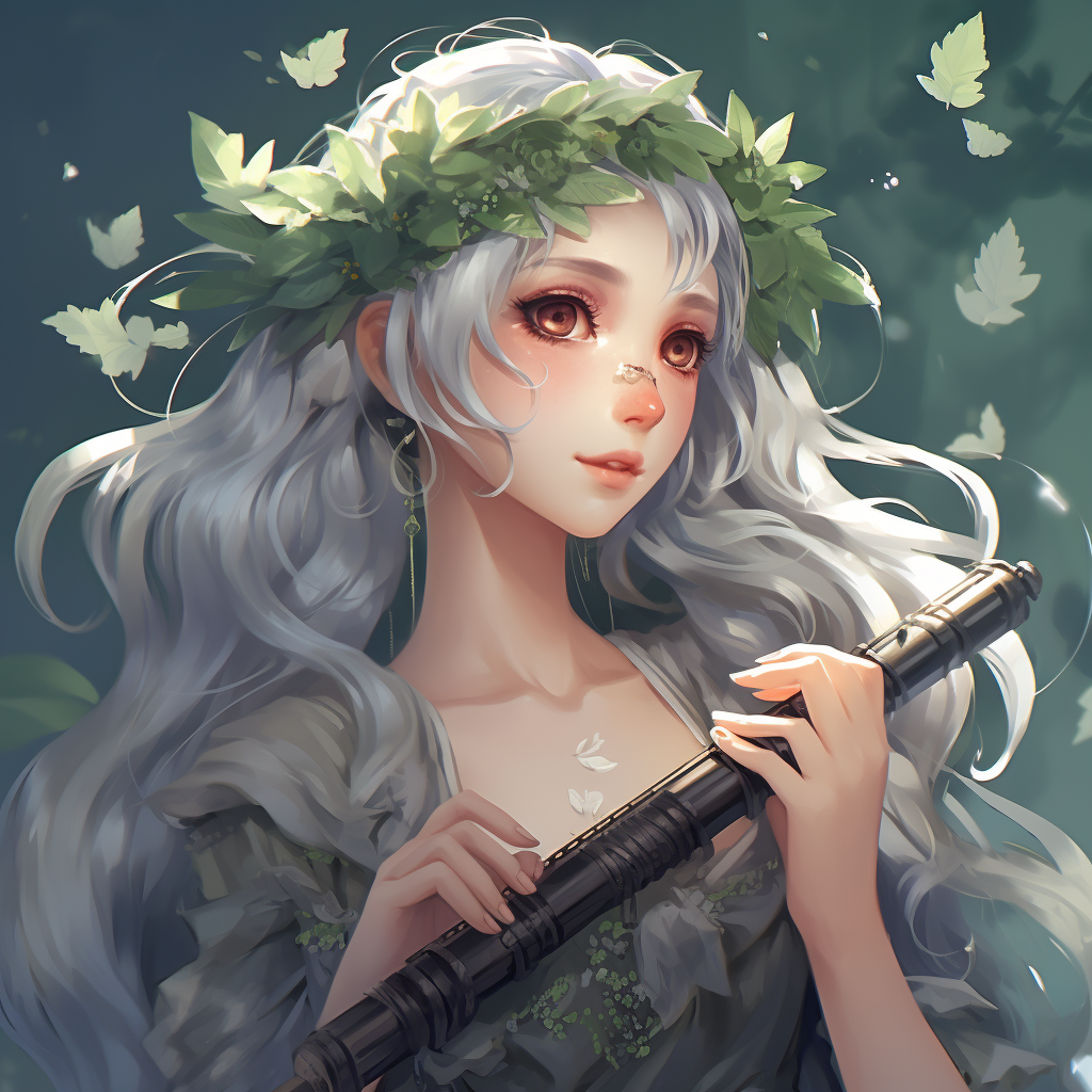 Beautiful elf girl playing pan flute amidst nature