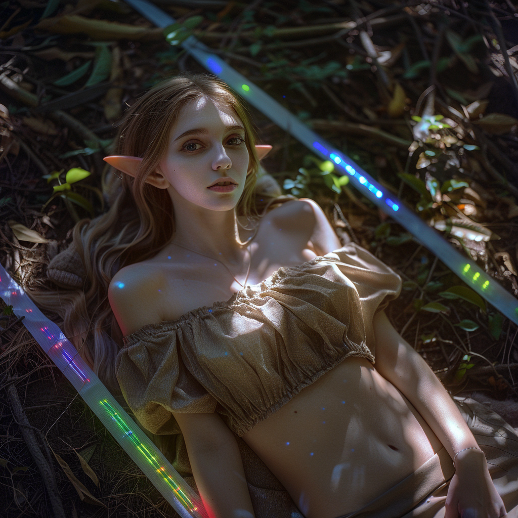 Slim elf woman in forest clearing