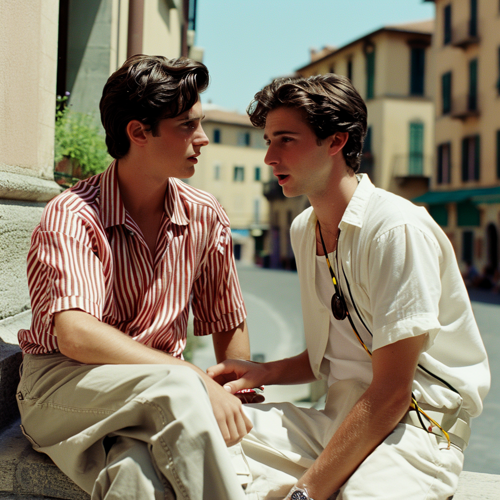 Elio and Oliver talking in North Italy